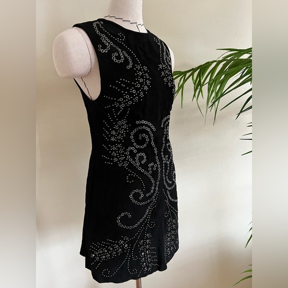 Suede Leather Mini Dress with Gunmetal Stud Detail XS - Picture 1 of 10